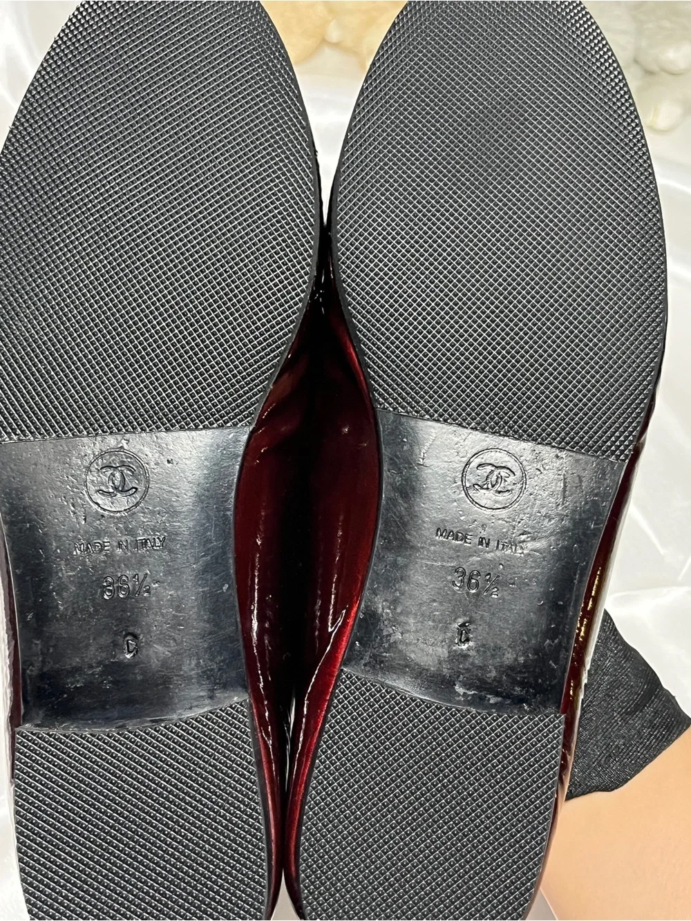 CHANEL Two-Tone Burgundy and Black Cap-Toe Ballerinas